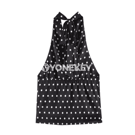 Aýal-gyzlar üçin ýeňil tank-top, boýun daňylýan, nokatly