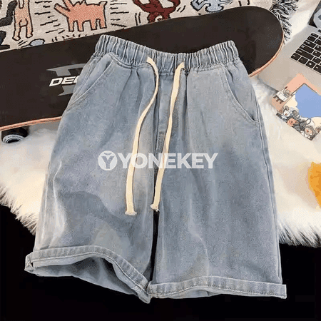 Erkekler üçin giň kesimli denim şortikleri, 2025 vintage stil