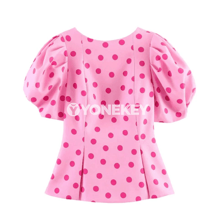 Aýal-gyzlar üçin polka-dot nagyşly ýeňil tomus tops