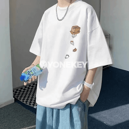 Oversize koreý futbolkasy, pişik çaply, M-8XL erkekler üçin