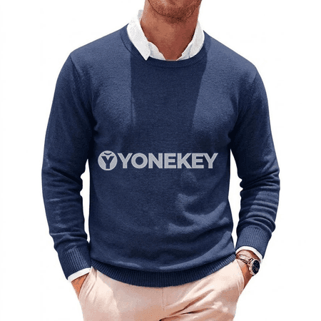Erkekler üçin ýumşak trikotaž switer, tegelek boýun, günlük stil
