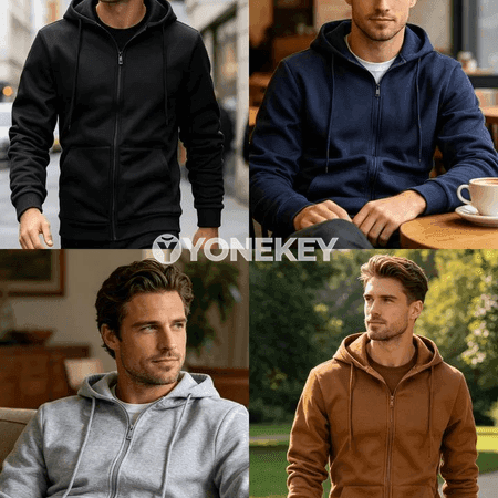 Erkekler üçin ýyly kapýuşonly zipli hudi, içi fleece