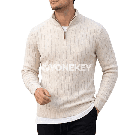 Erkekler üçin ýyly zipperli polo switer, güýz-gyş üçin rahat göni model
