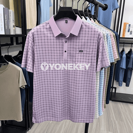 Erkekler üçin gysga ýeňli jacquard polo köýnek, ýeňil we rahat