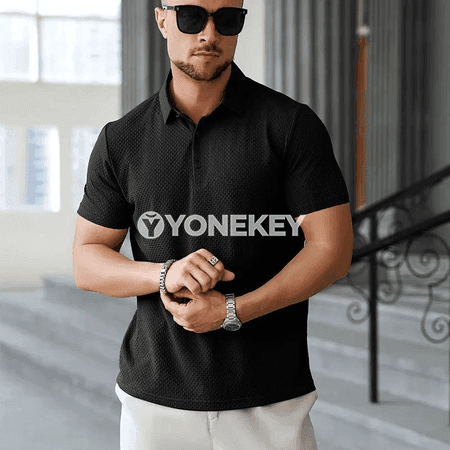 Erkekler üçin ýeňil, dem alýan polo futbolka, ýaz-tomus üçin