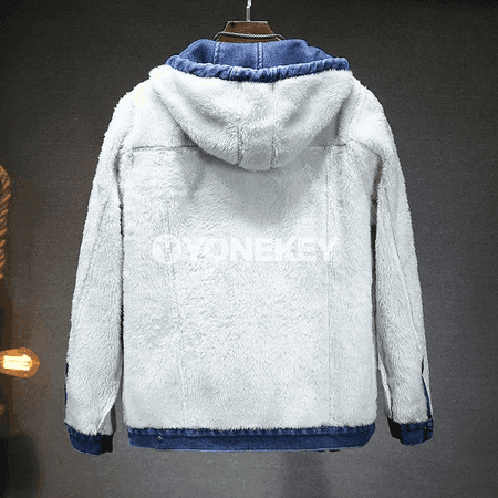 Kapýuly erkek denim penjek, gyş üçin ýyly we amatly