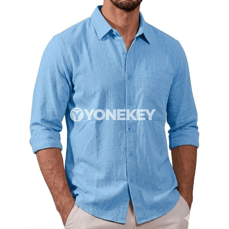Erkekler üçin ýeňil pagta köýnegi, uzyn ýeňli casual model