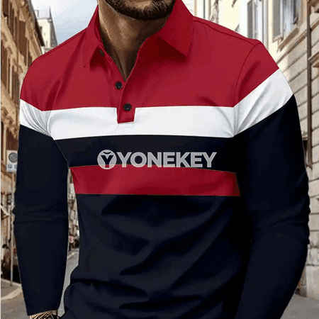 Erkekler üçin zolakly ýaz pasly ýeňli tizlikli polo futbolka