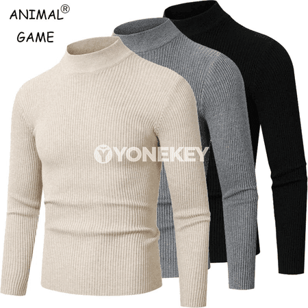 Erkekler üçin ýüňsüz boýnu ýokary köýnek, ýyly, uzyn ýeňli