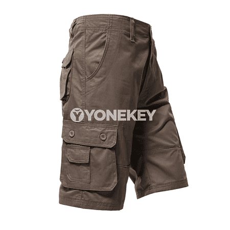 Erkekler üçin giň jübi ly cargo şortikler, tomusky, KHAKI we ýaşyl