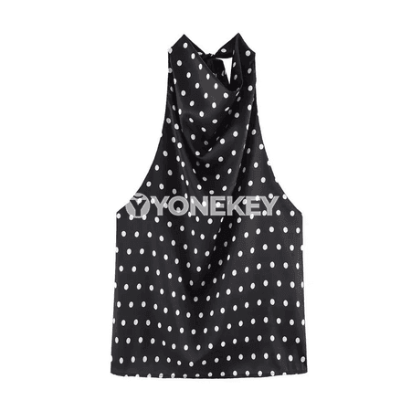 Aýal-gyzlar üçin ýeňil tank-top, boýun daňylýan, nokatly