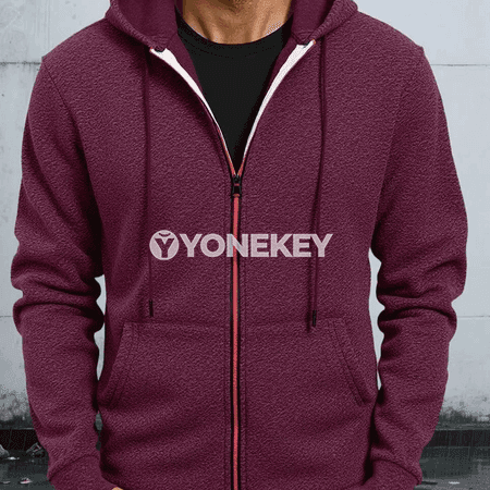 Erkekler üçin kapýuşonly ýyly sweatshirt-kurtka, jübili we zipli