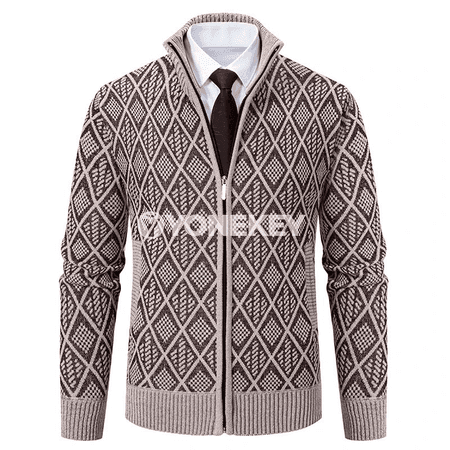 Erkekler üçin ýyly fleece trikotaž kardigan kurtka, fermuarly