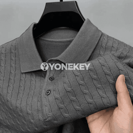 Erkekler üçin düwmejikli ýyly trigota switer, güýz-gyş üçin