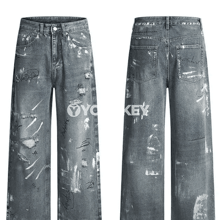 Erkekler üçin giň kesimli gündelik jeans jalbar