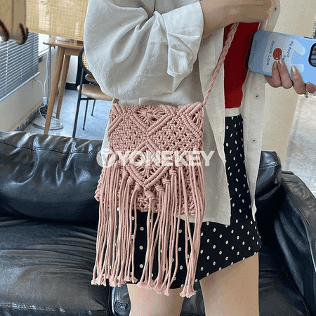 Aýallar üçin dokalan egin sumkasy, saçakly boho crossbody