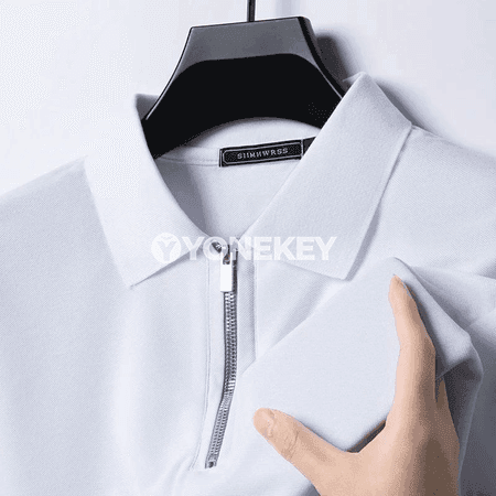 Erkekler üçin ýeňil ýazky zip polo futbolka, dar kesim, dürli reňkler