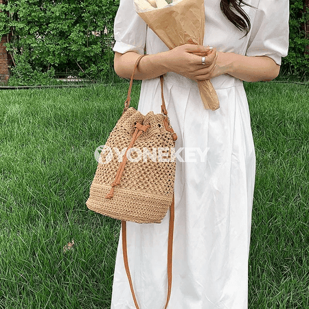Zenanlar üçin örülen saman bucket sumka, tomusky crossbody model