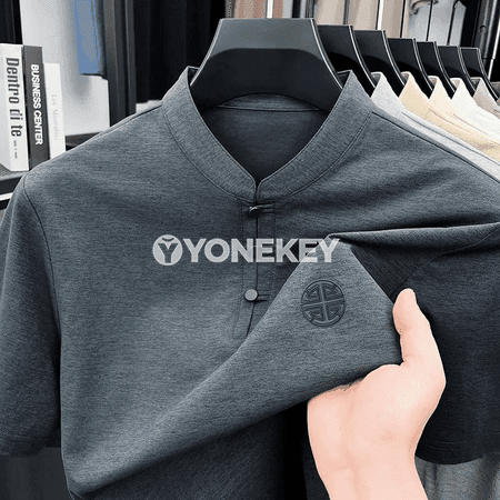Erkekler üçin mandarin boýunly gysga ýeňli köýnek, düwmejikli