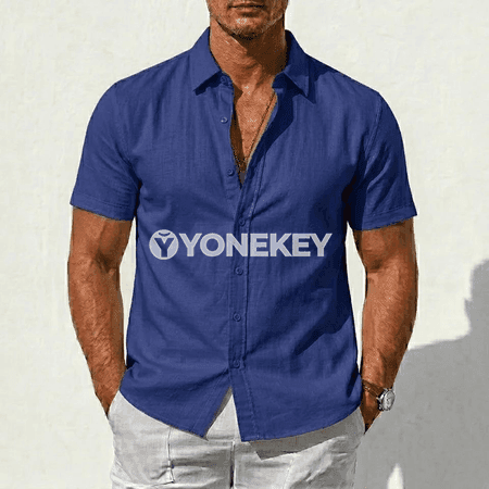 Erkekler üçin pagta-linen ýeňil köýnek, ýaz-tomus gündelik stil