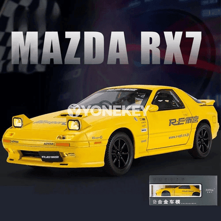 Mazda RX-7 1:24 metal model awtoulag — sesli, ýagtylykly