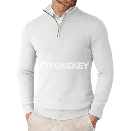Erkekler üçin ýarym zip ýeňil örme switer, dar kesim, şäher görnüşi
