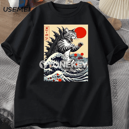 Catzilla Cat görnüşli erkekler üçin gysga ýeňli futbolka