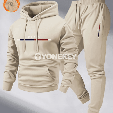Erkekler üçin ýyly kapýuşonly gyş sport kostýumy, giň biçimli