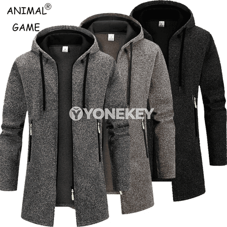 Erkekler üçin ýyly kapýuşonly hudi, güýz-gyz üçin uzyn ýeňli jaket