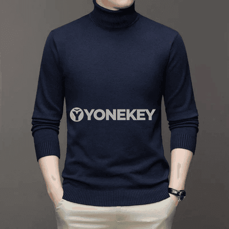 Erkekler üçin ýyly turtlenek trikotaž sviter, dar kesim