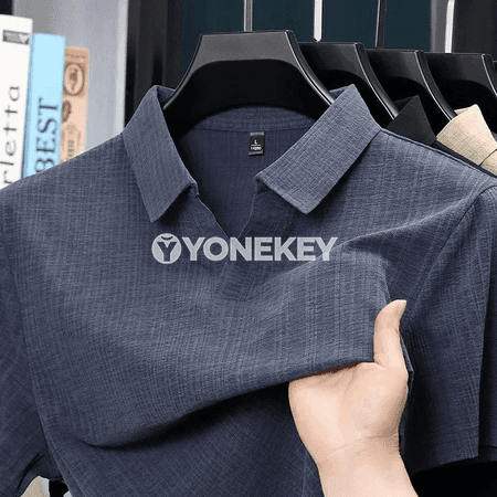 Erkekler üçin ýeňil we dem alýan linen görnüşli polo köýnek