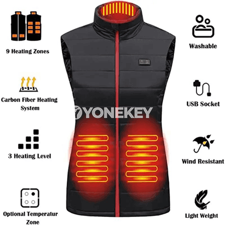 Aýal-gyzlar üçin ýyly elektrik ýyladyşly ýelek, USB, gara