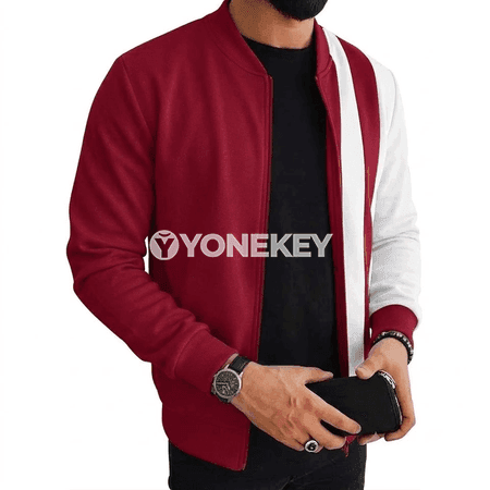 Erkekler üçin ýaz/gyş bomber görnüşli ýeňil kurtka, doly zipli