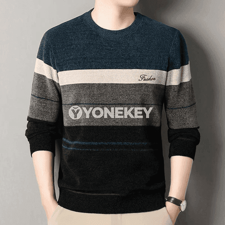 Erkekler üçin zolakly ýyly switer, içi fleesli