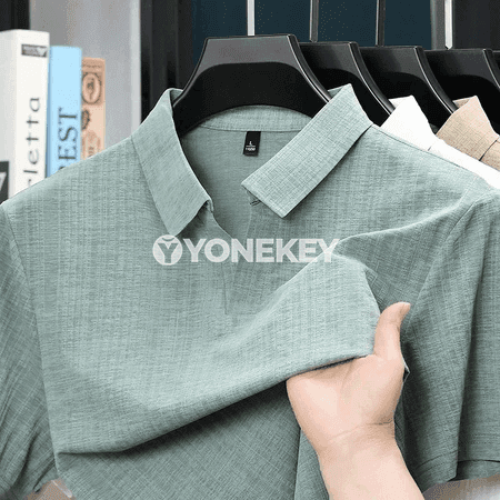 Erkekler üçin ýeňil we dem alýan linen görnüşli polo köýnek