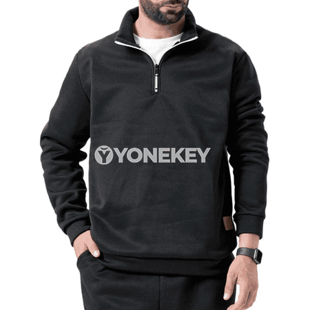 Erkekler üçin zipli ýeňil sweatshirt, bir reňkli, dik ýaka