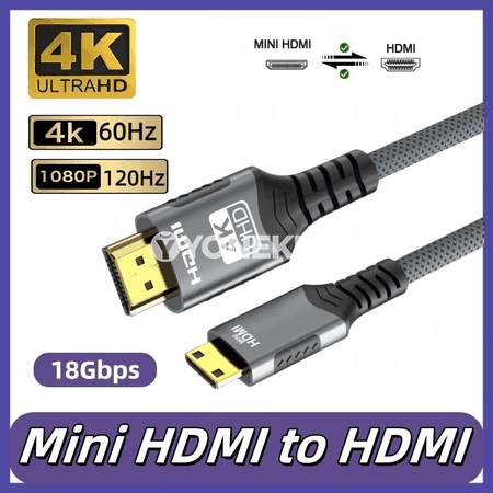 Mini HDMI - HDMI ýokary tizlikli örülen kabel, 4K 60Hz