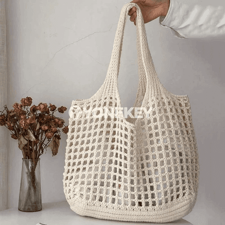 Zenanlar üçin örülen açyk large tote sumka, tomuslyk egin sumkasy