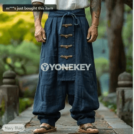 Erkekler üçin etnik stil giň paçly pagtaly zygyr balak