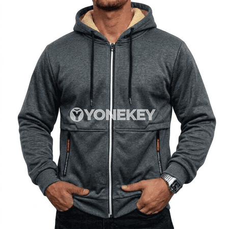 Erkekler üçin ýyly kapýuşonly fermuarly fleece kurtka