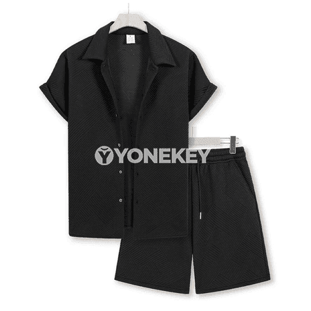 Erkekler üçin tomus 2 bölekli jakard kostýum, köýnek we şortik toplumy