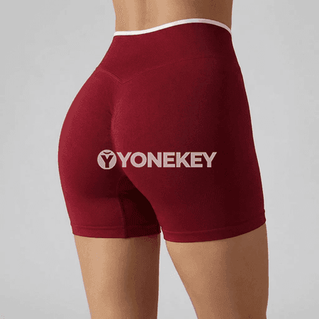 Aýallar üçin ýokary belli tikişsiz yoga şortik, fitnes we ylgaw üçin
