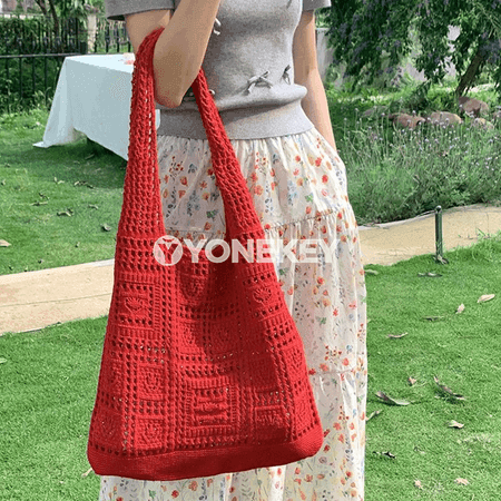 Zenanlar üçin örme kroşe tote sumka, ýeňil we gündelik egin sumka
