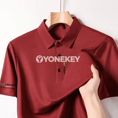 Erkekler üçin biznes-stil polo köýnek, gysga ýeňli, amatly we dem alýan