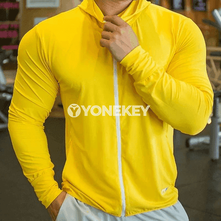 Erkekler üçin ýeňil sport hudi, fermuarly, uzyn ýeňli
