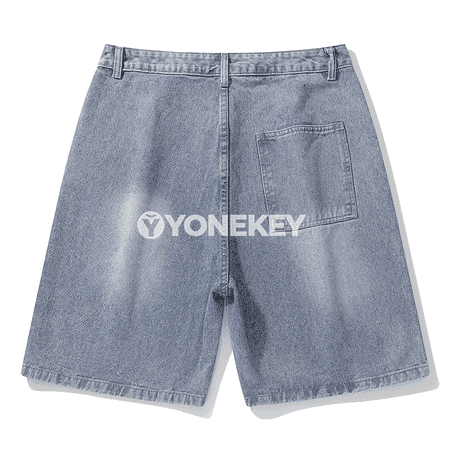 Erkekler üçin ýazky jeans şortik, giň oturan, döwrebap ýuwulan görnüş