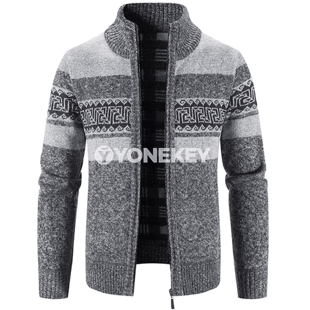 Erkekler üçin gyş-güýz cardigan, dik ýaka, ýyly we rahat
