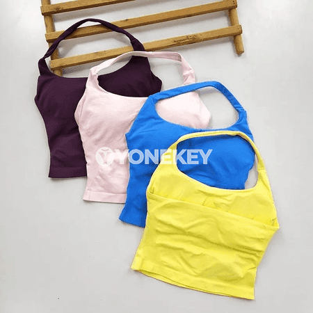 Halterli sport bra topy, naýlon, orta goldawly, dem alýan