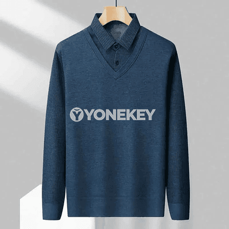 Erkekler üçin ýyly trikotaž polo köýnek, zolakly, ýaz-güz üçin