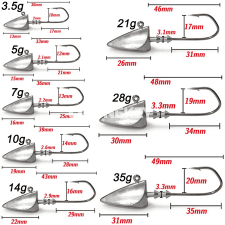 5 sany metal jig head çeňňekleri, dürli agramly balyk üçin